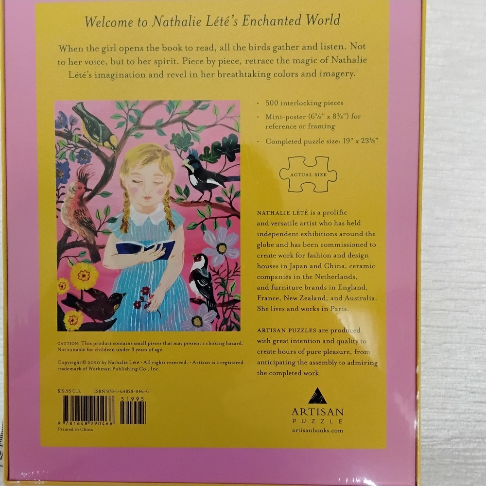 Artisan 500 Pc Puzzle, Painting By Lete Girl Who Reads To Birds - Picture 5 of 9